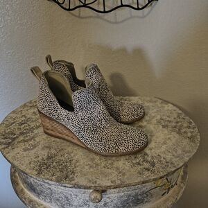 Toms Black and White Patterned Wedge Ankle Boots